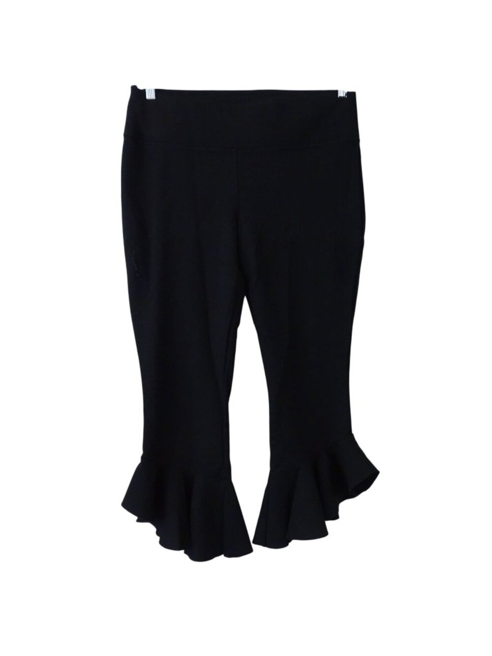 Slim Factor Investments Black Ruffle Hem Cropped Pants Women Size XL Legging